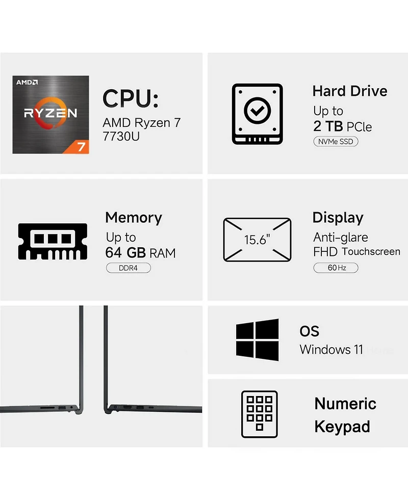 Dell Inspiron 3000 Series Traditional Laptop Amd Ryzen 7 16GB Ram Amd Radeon Graphics 1TB Ssd Storage Windows 11 Home 60Hz