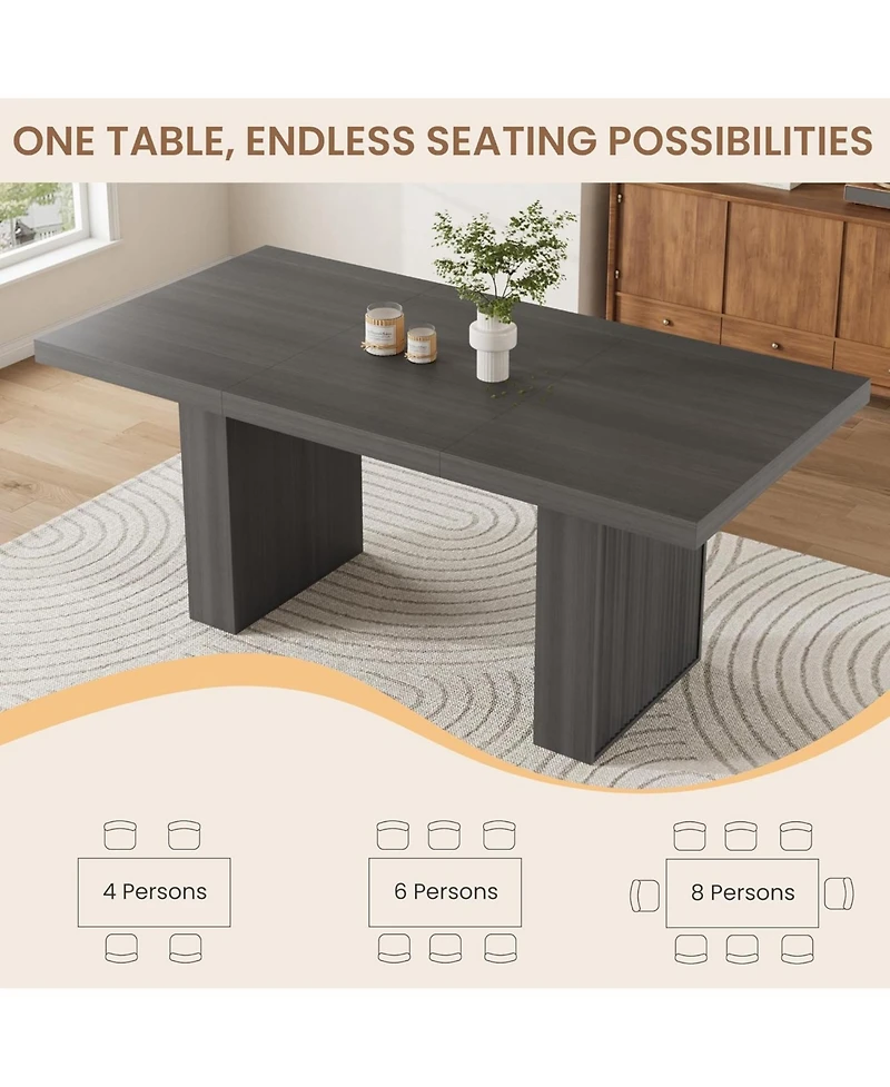 Dining Table with Storage, 70.8" Wood Kitchen Table with Thickened Tabletop and Fluted Legs, Dinner Tables for Kitchen Dining Room