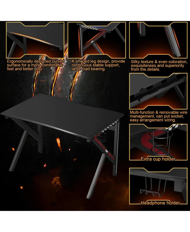 Gouun K-Shaped Gaming Desk with Cup Holder and Headphone Hook