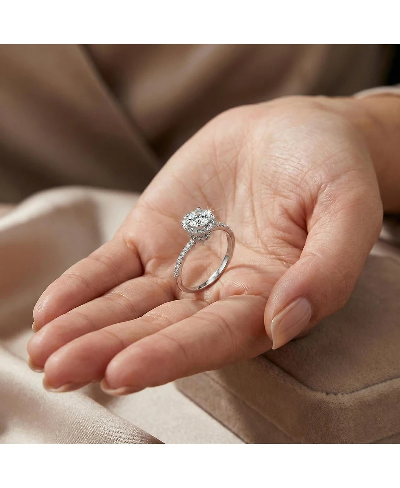 Sterling Silver White Gold Plated Round Clear Cubic Zirconia Solitaire Ring