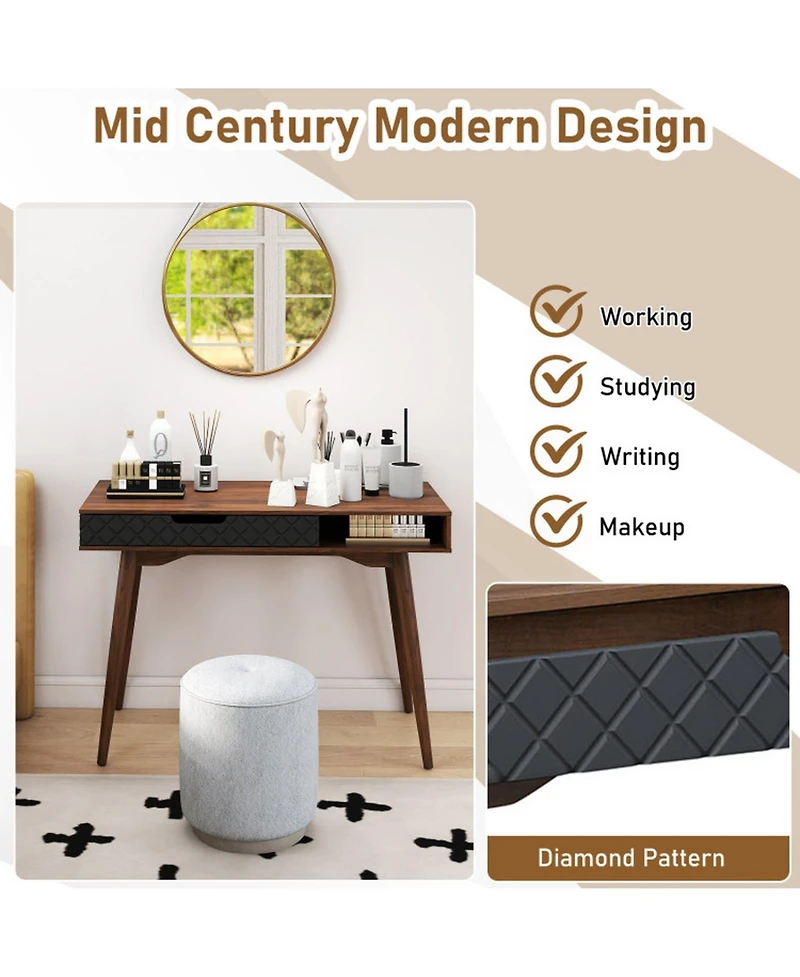 Gouun Mid-Century Modern Computer Desk with Drawer and Open Compartment