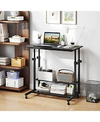 Gouun Mobile Height Adjustable Standing Table with Tilting Tabletop and Shelves
