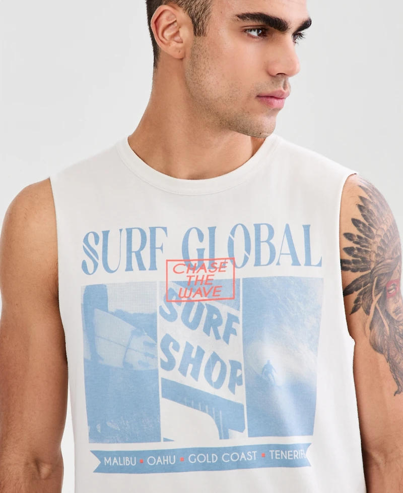 Sun + Stone Men's Cotton Surf Global Graphic Tank Top, Macy's Exclusive