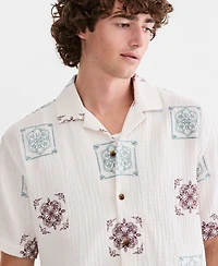 Sun + Stone Men's Cotton Embroidered Relaxed Camp Shirt, Macy's Exclusive