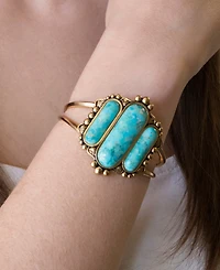 Barse Plateau Blue Turquoise Golden Cuff Bracelet