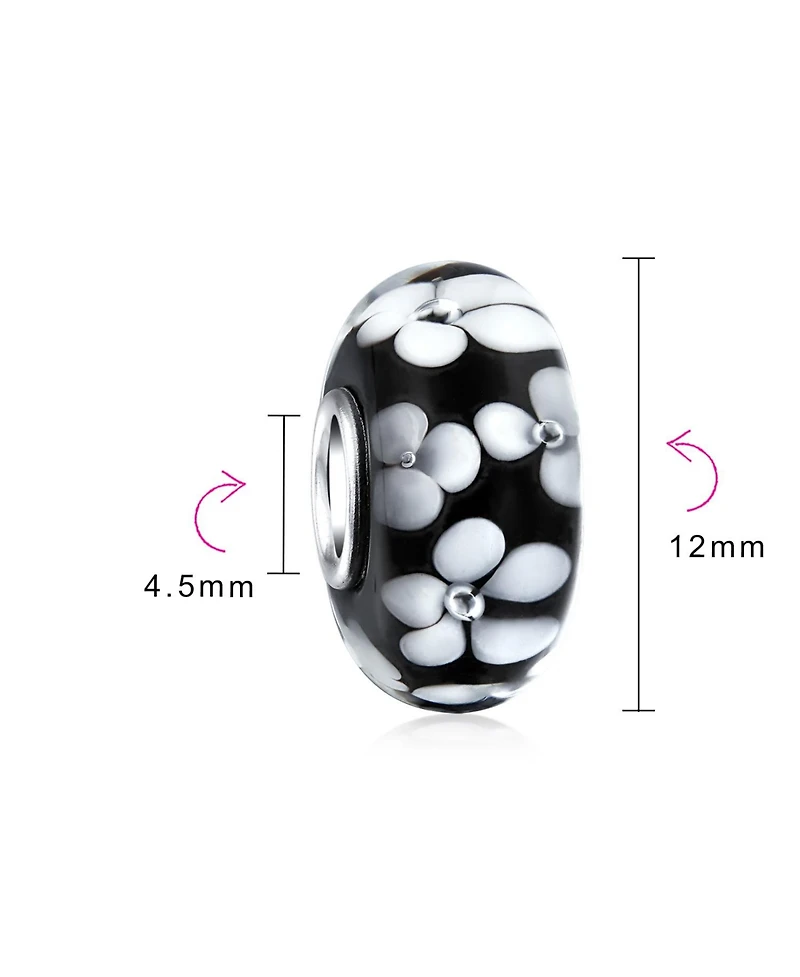 Bling Jewelry Set of 2 Floral Design Murano Glass Spacer Charm Bead with Sterling Silver Core
