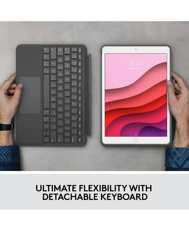 Logitech Combo Touch Case for iPad (7th, 8th, 9th Gen) with Precision Trackpad, Backlit Keyboard, Smart Connector Technology, Graphite