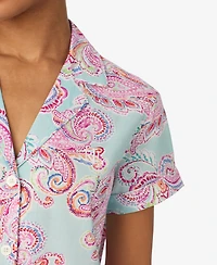 Lauren Ralph Petite Short-Sleeve Notch Collar Cropped Pant Pajama Set