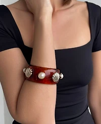Adornia Shell and Pearl-Studded Tortoise Bangle Bracelet