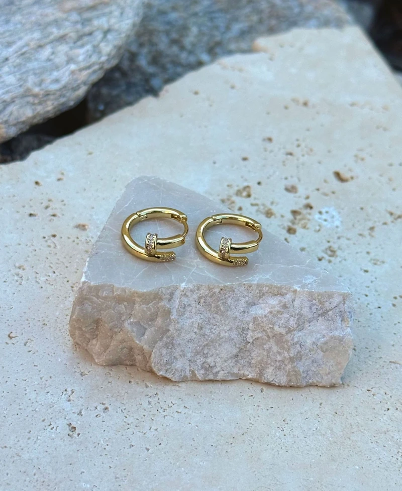 Adornia Cubic Zirconia Gold Nail Hoop Earrings