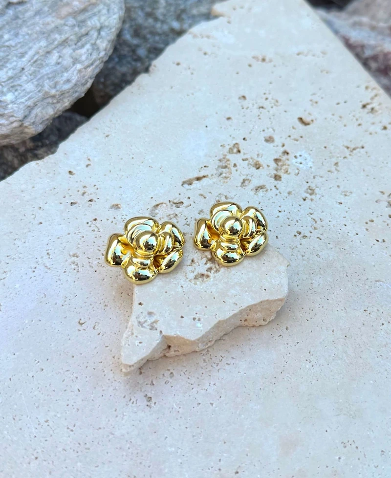 Adornia Gold Camellia Stud Earrings