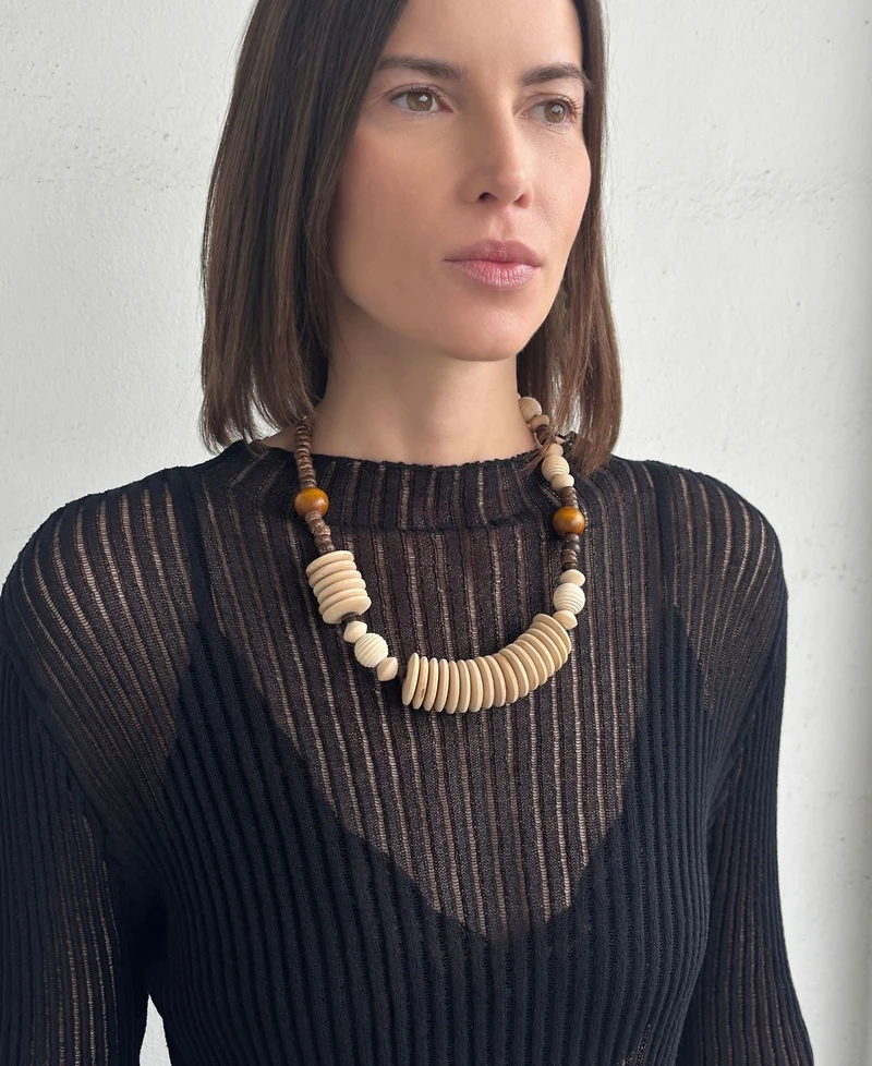 Adornia Mixed Wood Disc Adjustable Disc Necklace
