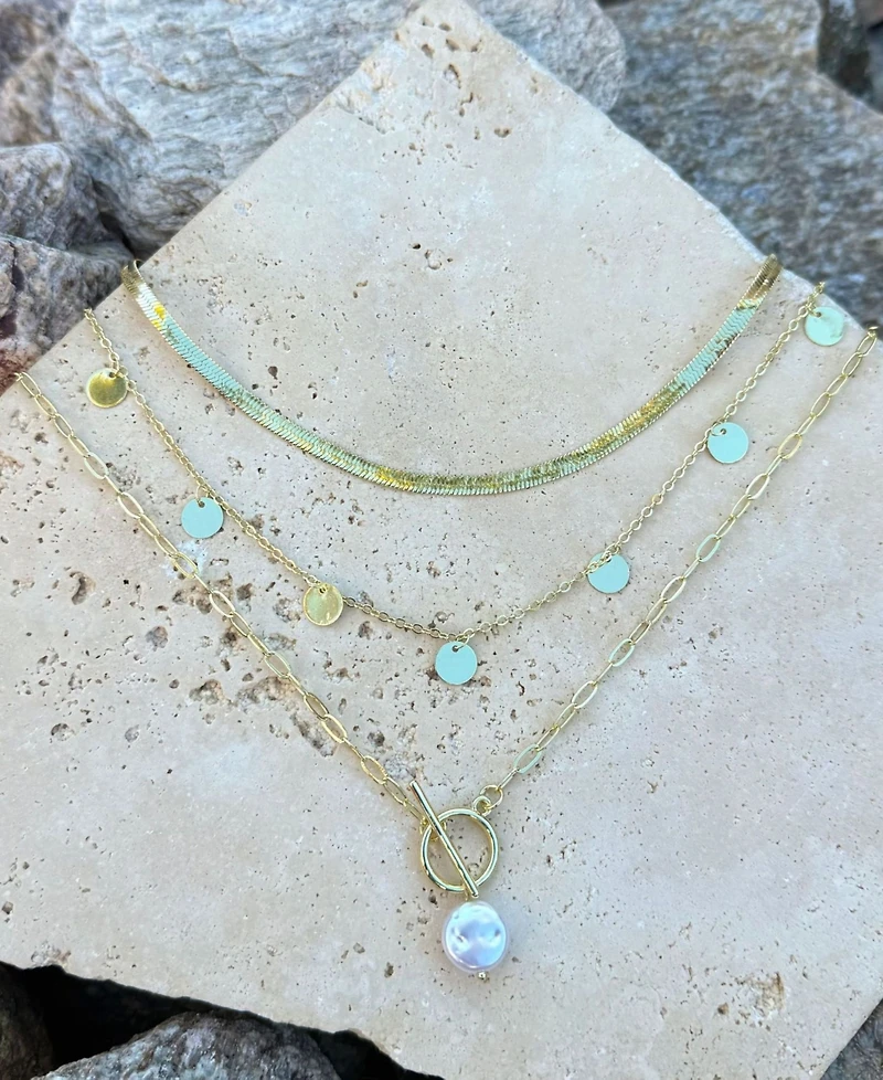 Adornia Pearl Gold 3-Layer Necklace