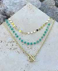 Adornia Gold 3-Layer Toggle, Confetti and Turquoise Necklace