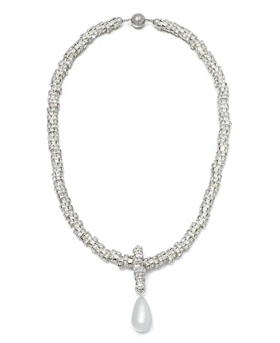 Adornia Silver Oversized Pearl Magnetic Clasp Chain Necklace