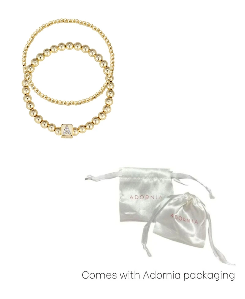 Adornia Cubic Zirconia Gold Set of 2 Initial Cube Bead Bracelet