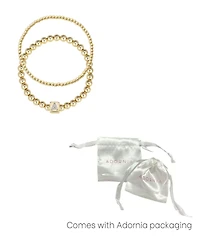 Adornia Cubic Zirconia Gold Set of 2 Initial Cube Bead Bracelet