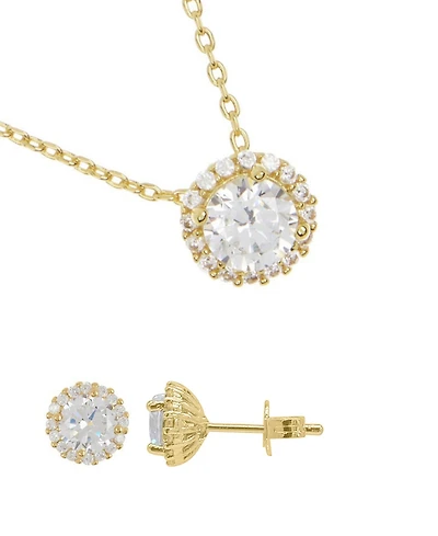 Adornia Crystal Gold 2-Piece Halo Pendant Necklace and Earrings Set