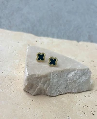 Adornia Gold 2-Piece Black Inlay Clover Pendant Necklace and Earrings Set