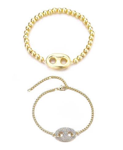 Adornia Gold 2-Piece Crystal Mariner Bracelet Set
