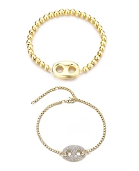 Adornia Gold 2-Piece Crystal Mariner Bracelet Set
