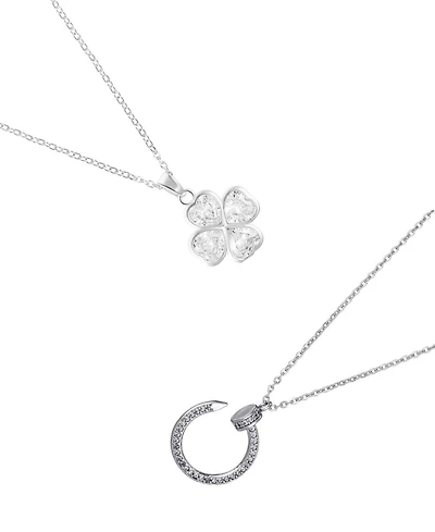 Adornia Silver 2-Piece Clover and Nail Pendant Necklace Set
