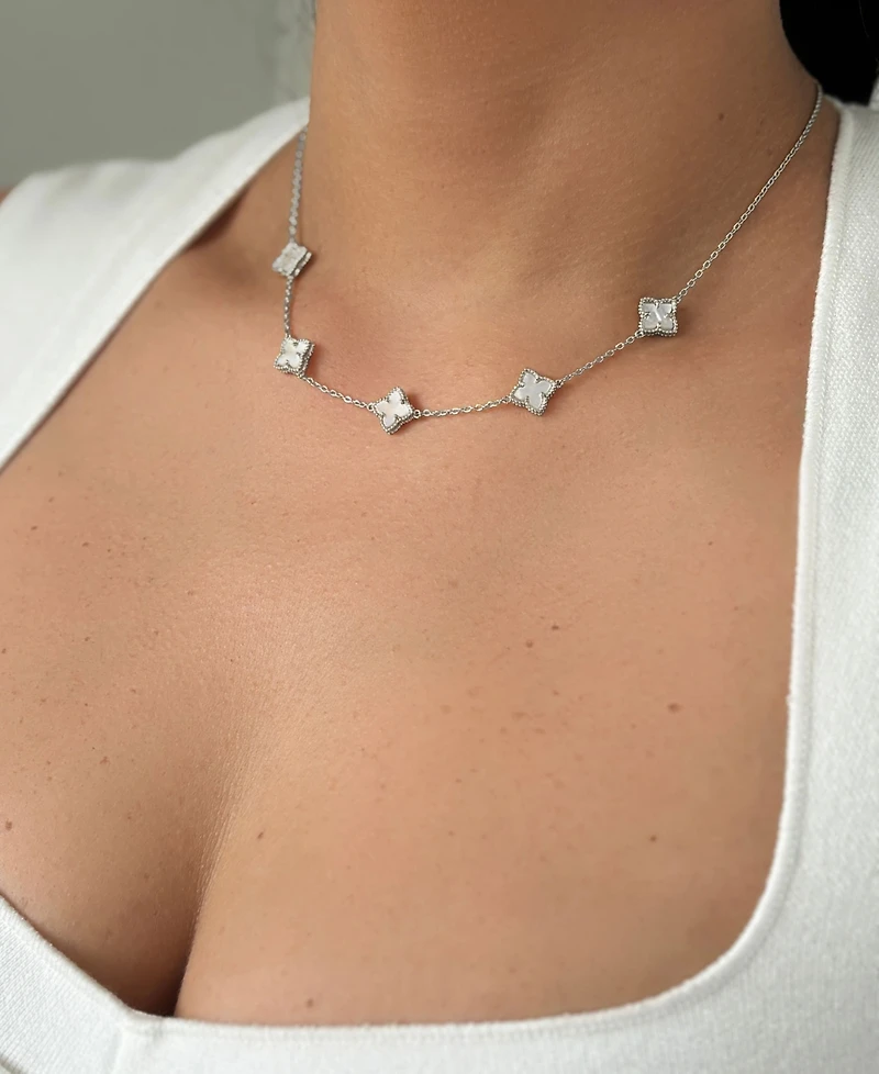 Adornia Mother of Pearl Silver 2-Piece Flower Set