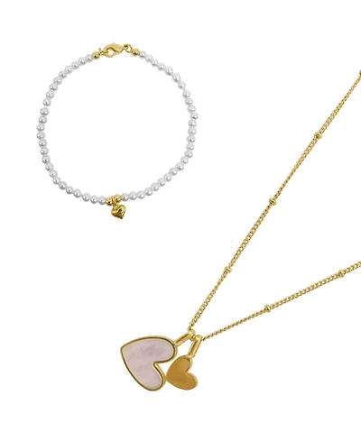 Adornia Pearl Gold 2-Piece Heart Set