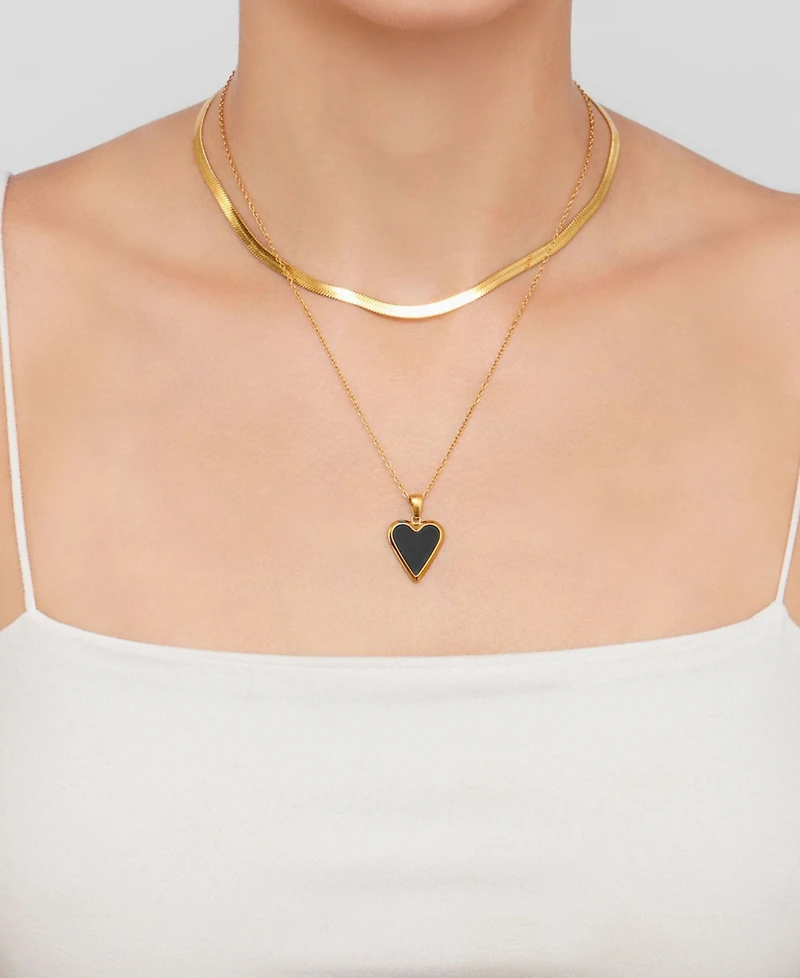 Adornia Gold 3-Piece Lariat, Herringbone Chain and Heart Pendant Necklace Set