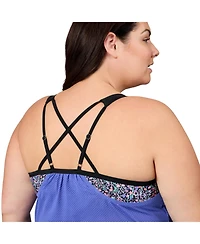 Free Country Plus Textured Mesh Side Tie Blouson Tankini Top