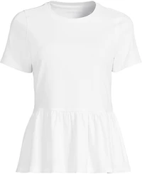 Lands' End Women's Short Sleeve Lightweight Jersey Crew Neck Peplum Tee