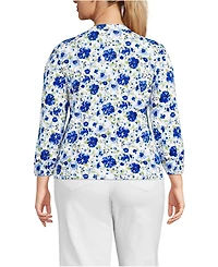 Lands' End Plus Lightweight Jersey Button Pintuck Top