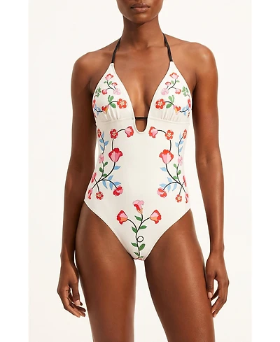 Jessie Zhao New York Women's Noir Bloom Reversible One Piece Swimsuit