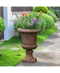 LuxenHome Rustic Brown MgO Indoor/Outdoor Urn Planter, 15" Diameter