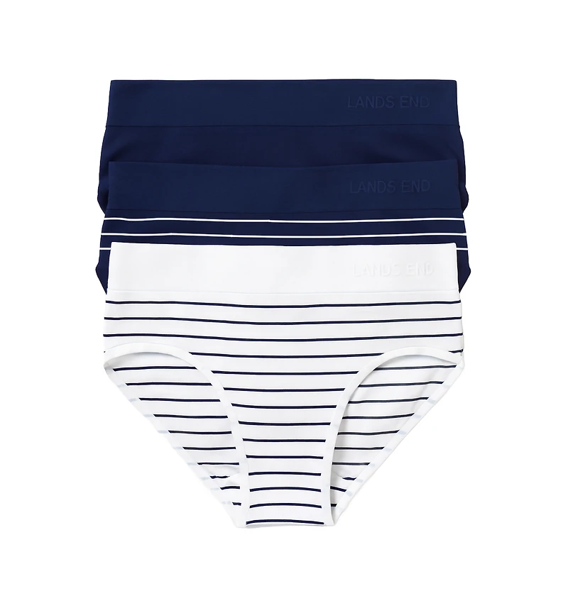Lands' End Women's Lands Bikini Brief Cotton Comfort Seamless Basics 3 Pack Panties, Clay Bisque Pk, X-Large