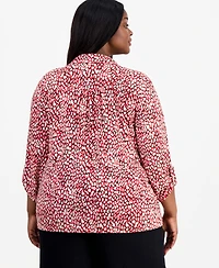 Anne Klein Essentials Plus Printed 3/4 Scrunch-Tab-Sleeve Blouse