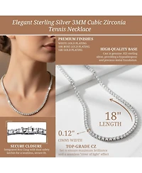 Genevive Elegant Sterling Silver 3MM Cubic Zirconia Tennis Necklace