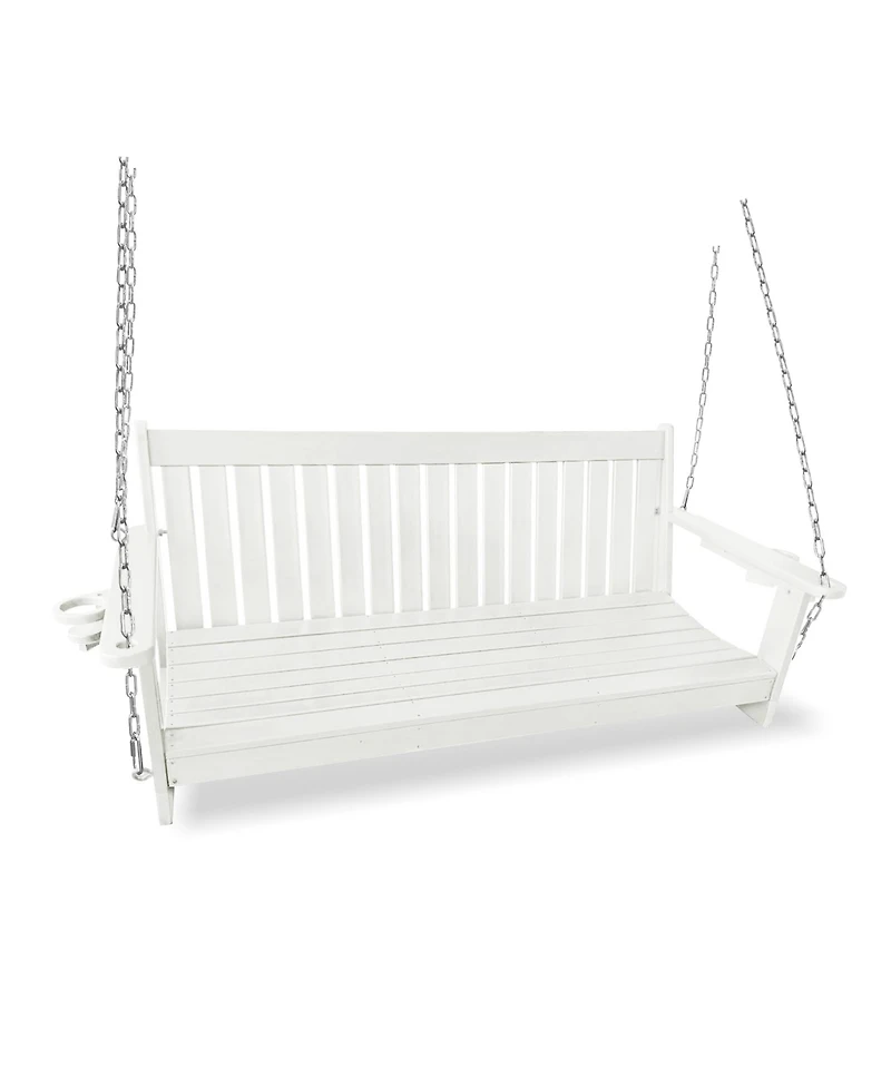 Mega Casa 3-Seater Hdpe Porch Swing 5 Ft Bench Swing with Foldable Cup Holders