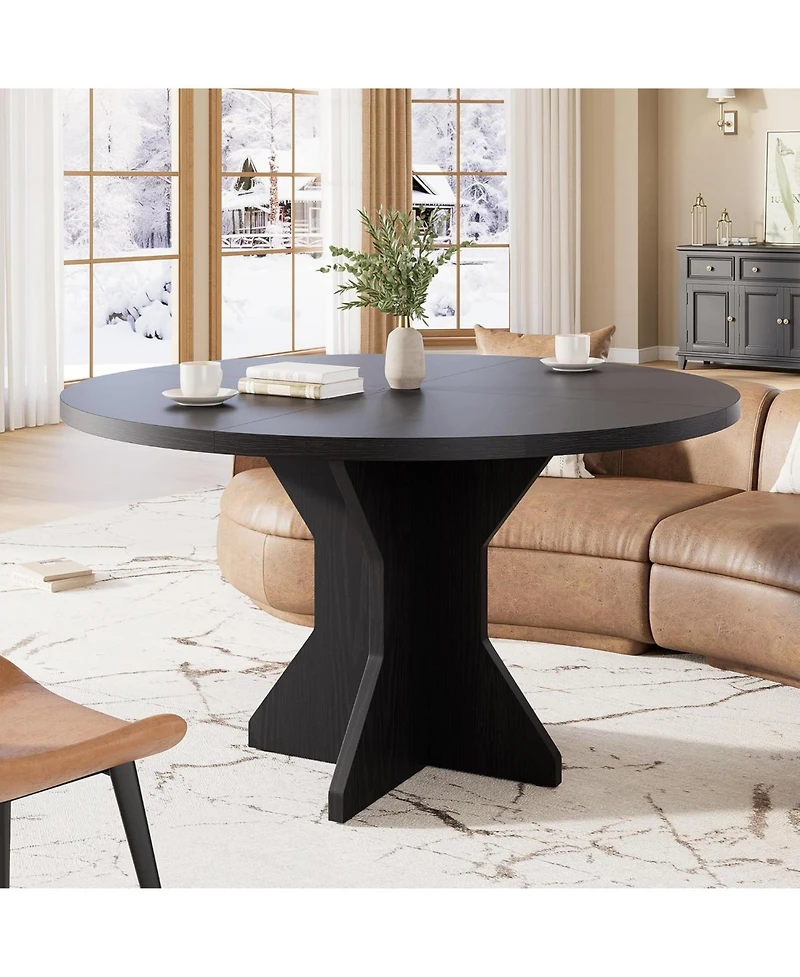 gaomon Round Dining Table, 47" Kitchen Table for 4-6 People, Circle Tables with Sturdy Pedestal Base, Space Saving Dinning Room Furniture