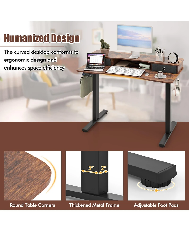 Sugift Height Adjustable Electric Standing Desk with Two Drawers