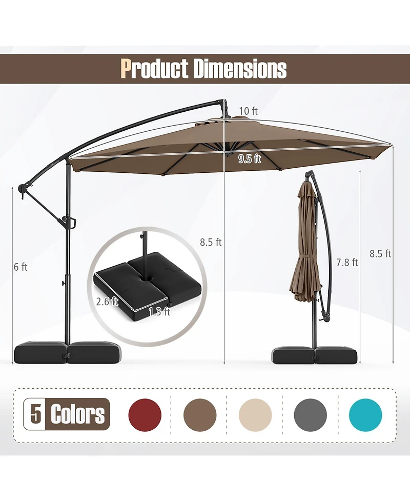 Sugift 10 ft Offset Hanging Patio Cantilever Umbrella with Tilt