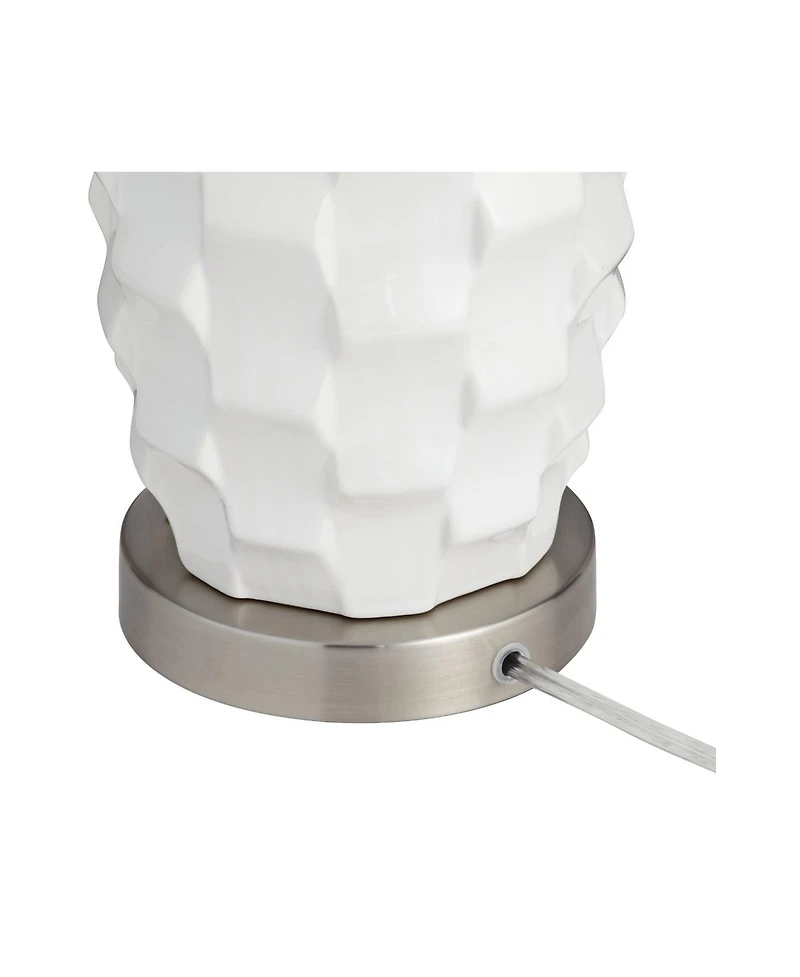 360 Lighting Modern Coastal Table Lamps 24 1/2" High Set of 2 Ceramic Led White Softback Drum Shade for Bedroom Living Room House Nightstand