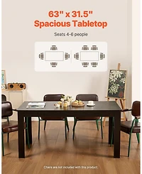Sugift Rectangle Dining Table, 63" Length, Modern Wood Table for 4-6 People