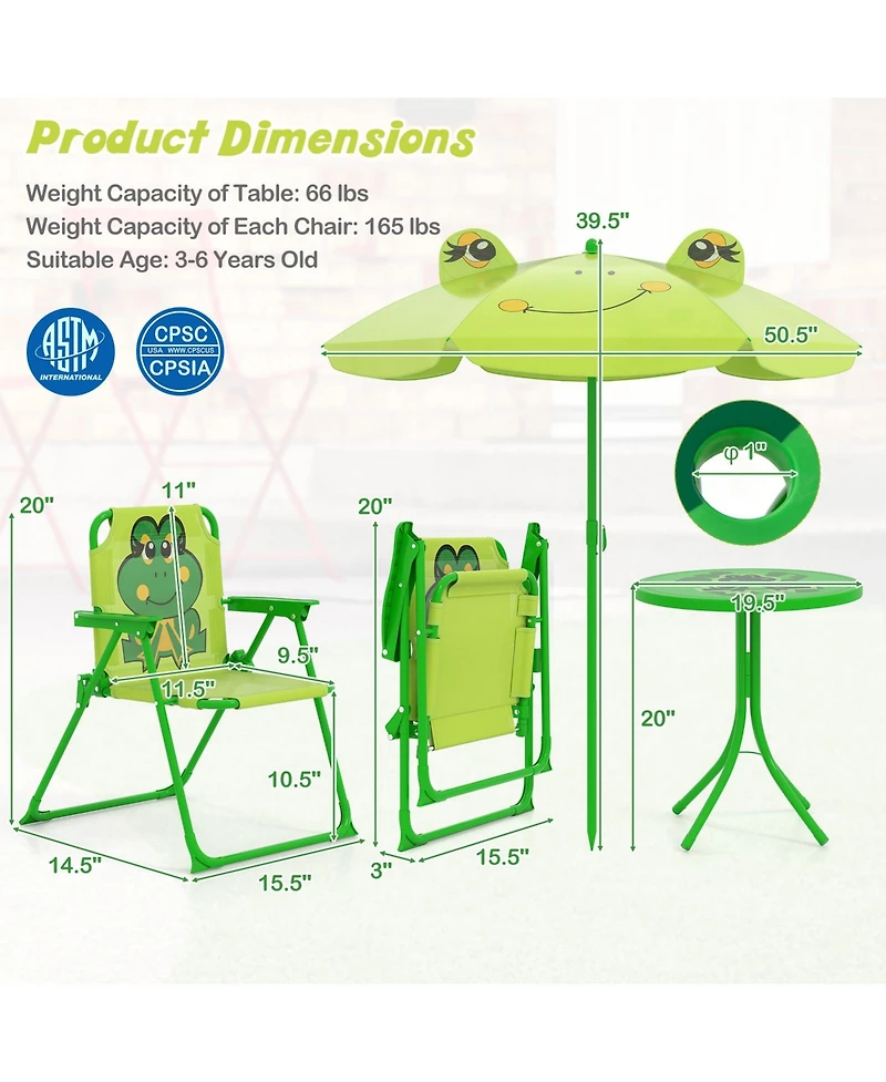 Sugift 4 Piece Kids Picnic Set with Folding Chairs and Umbrella