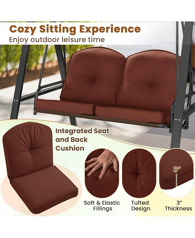 Sugift Two Person Outdoor Porch Swing with Metal Stand and Canopy