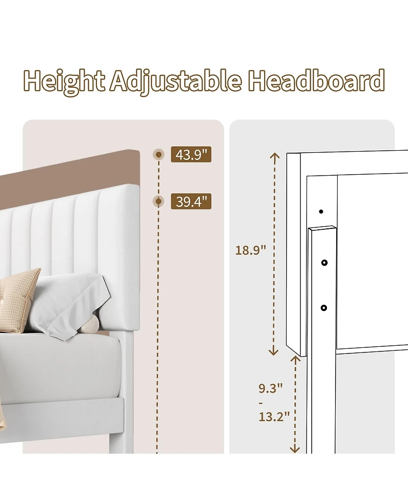 Homfan Platform Bed Frame and Velvet Upholstered Headboard with Adjustable Vertical Channel Tufted Headboard, No Box Spring Needed