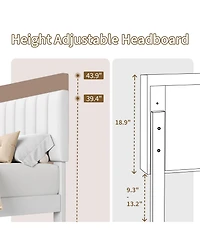 Homfan Platform Bed Frame and Velvet Upholstered Headboard with Adjustable Vertical Channel Tufted Headboard, No Box Spring Needed