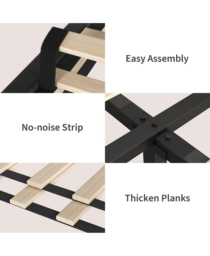 Homfan Platform Bed Frame and Velvet Upholstered Headboard with Adjustable Vertical Channel Tufted Headboard, No Box Spring Needed