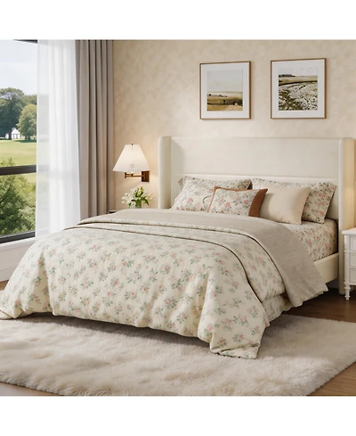 Homfan Upholstered Platform Bed Frame with Soft Headboard – Reinforced Wooden Slats