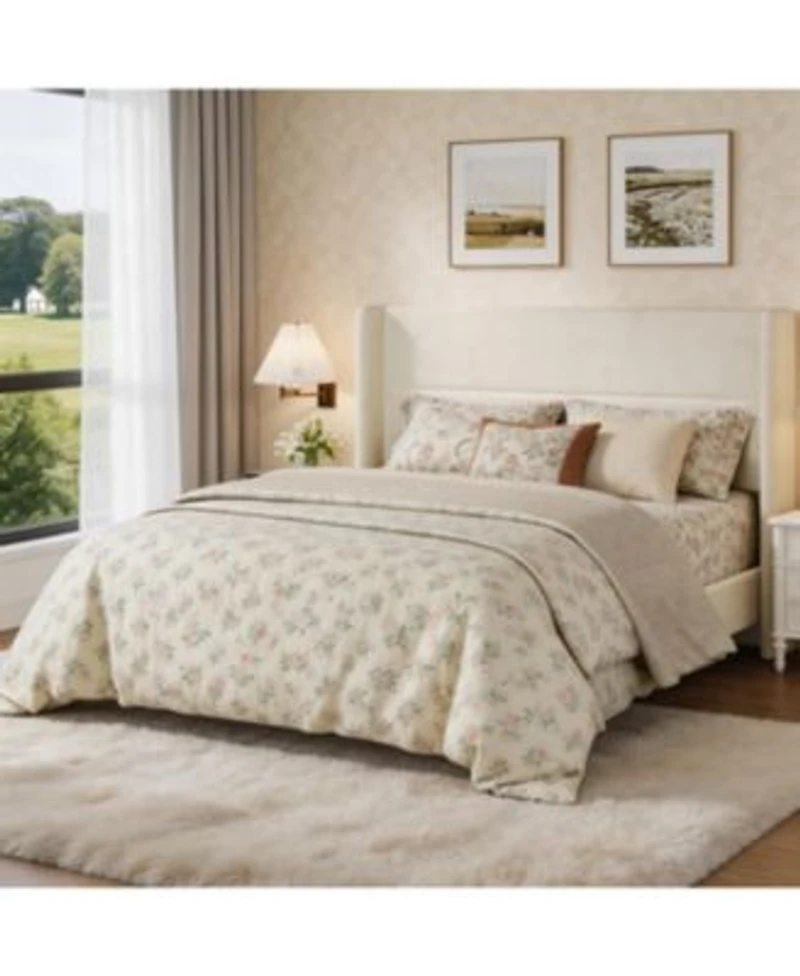 Homfan Upholstered Platform Bed Frame With Soft Headboard X2013 Reinforced Wooden Slats No Box Spring Needed